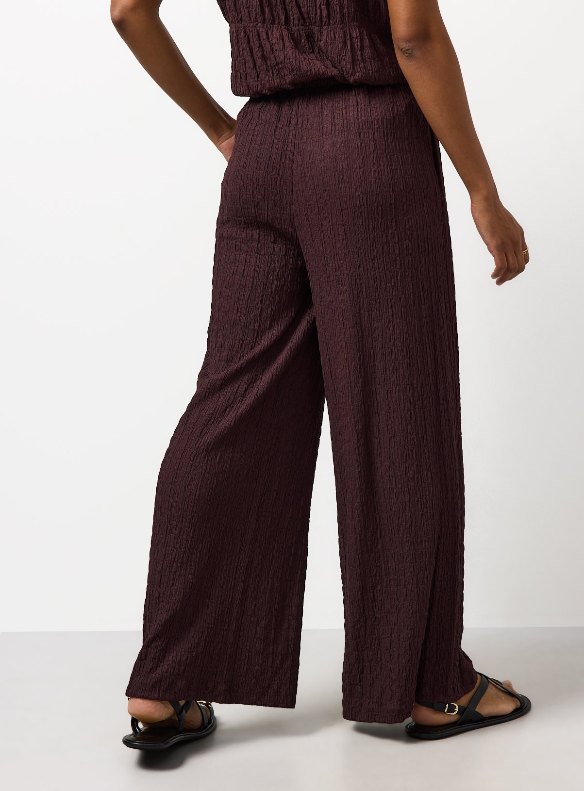 Berry Red Wide Leg Textured Trousers 12 - Image 4 thumbnail